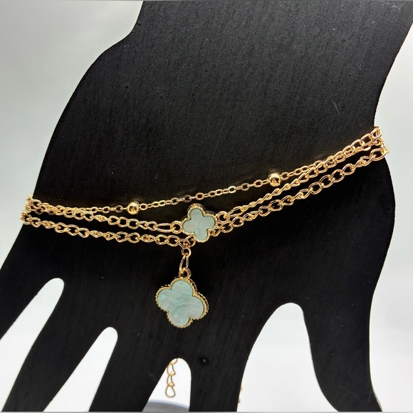 Gold/Blue Anklets-Set Of 3 - Picture 2 of 3